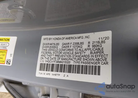 2021 Honda Accord Sport from USA, damaged, VIN 1HGCV1F34MA015320